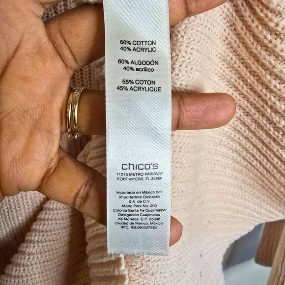 Chico’s Sweater Women’s Size Small Pink Knit Scalloped Neck Bell Sleeve Top - Picture 5 of 13